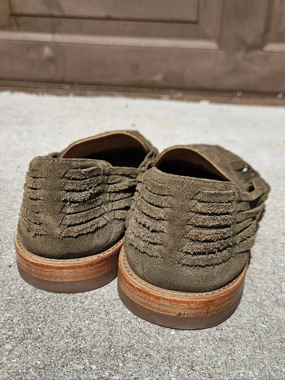 Tecovas Size 10.5 EE Mateo Huaraches Sandals Shoes Olive Suede Handmade